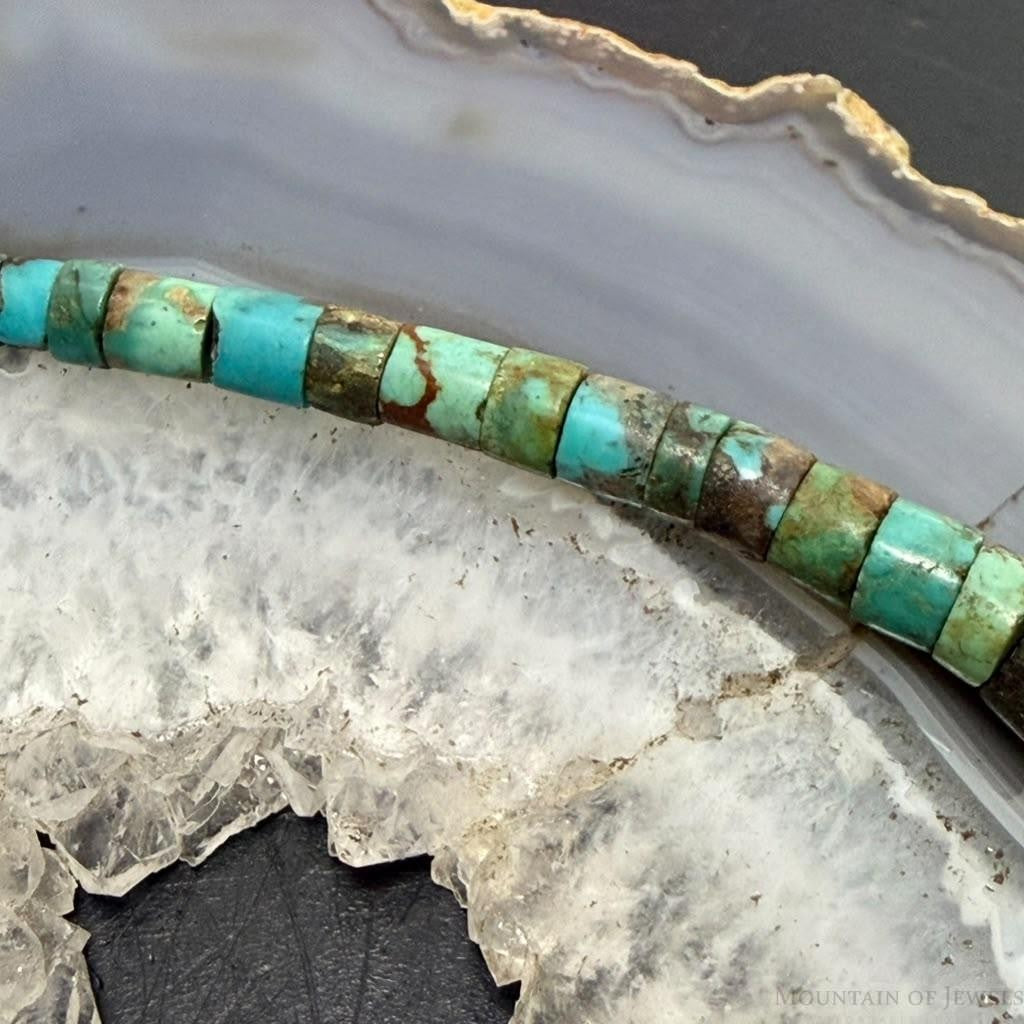 Vintage Silver Native American Graduated Turquoise Beads 18" Necklace For Women