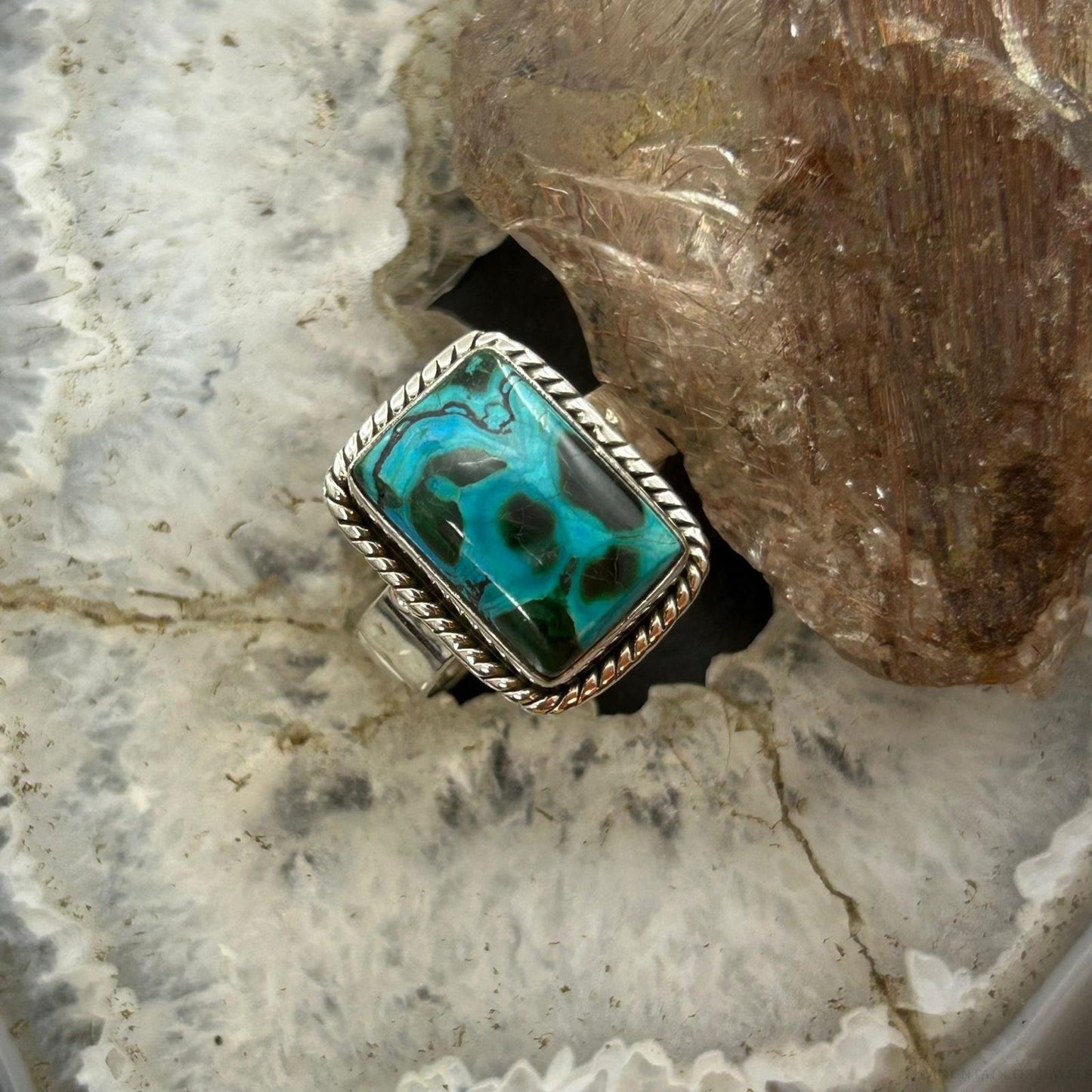Sterling Silver Southwestern Style Malachite Chrysocolla Bar Ring Size 10 For Women