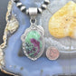 Sterling Silver Southwestern Style Elongated Oval Ruby Zoisite Decorated Pendant For Women