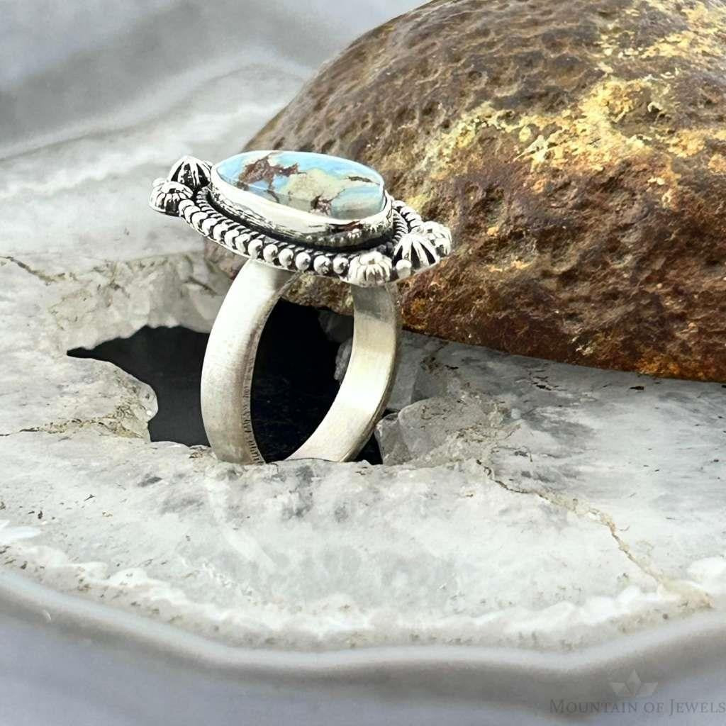 Sterling Silver Southwestern Style Golden Hill Turquoise Adjustable Ring For Women #10