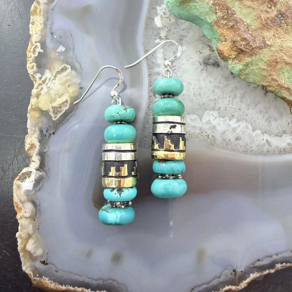 Tommy & Rosita Singer Sterling Silver Turquoise Rounded Beads Dangle Earrings For Women