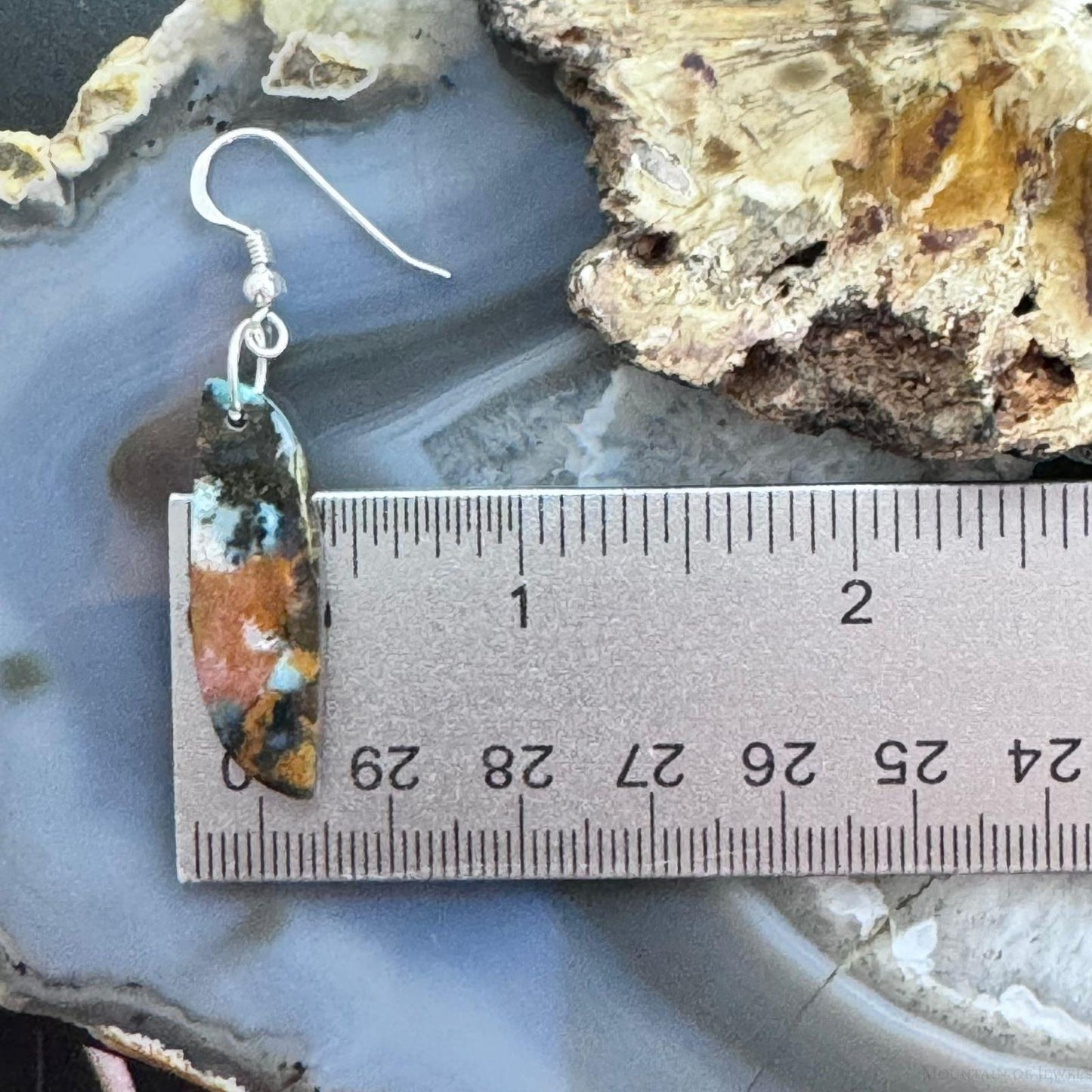 Sterling Silver Tilde Shape Chrysocolla Slab Dangle Earrings For Women #228