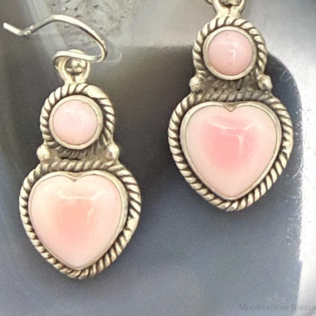 Sterling Silver Southwestern Style Heart Pink Conch Dangle Earrings For Women