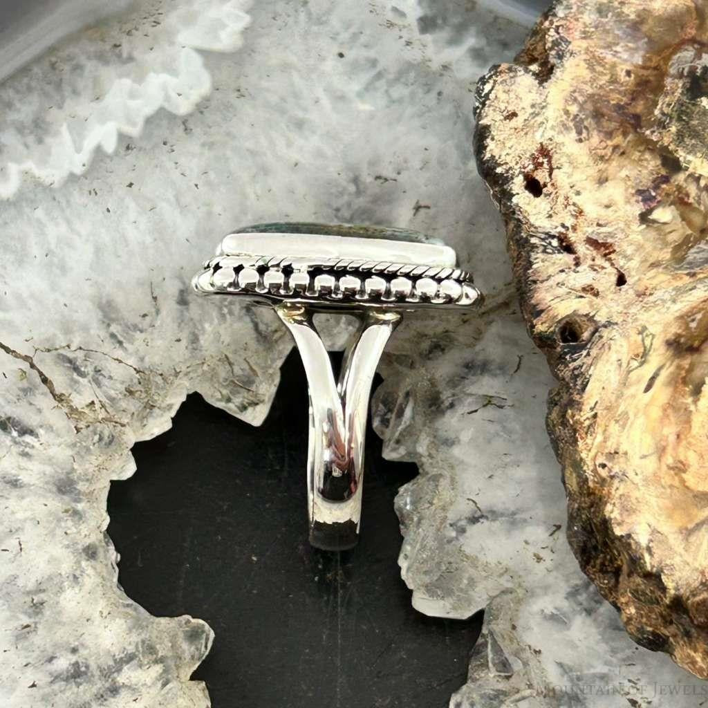 Sterling Silver Southwestern Style Rectangle Chrome Chalcedony Ring Size 7.25 For Women