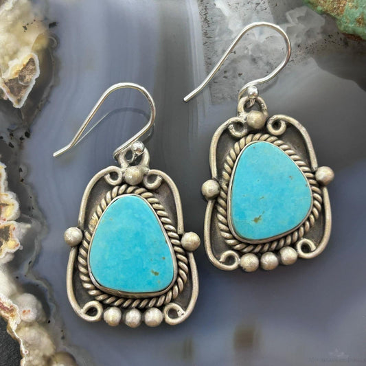 Sterling Silver Southwestern Style Turquoise Decorated Dangle Earrings For Women #3