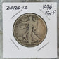 1936 US Walking Liberty Half Dollar 90% Silver VG-F #20126-12