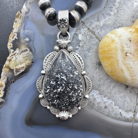 Sterling Silver Southwestern Style Teardrop Petrified Wood Decorated Pendant For Women