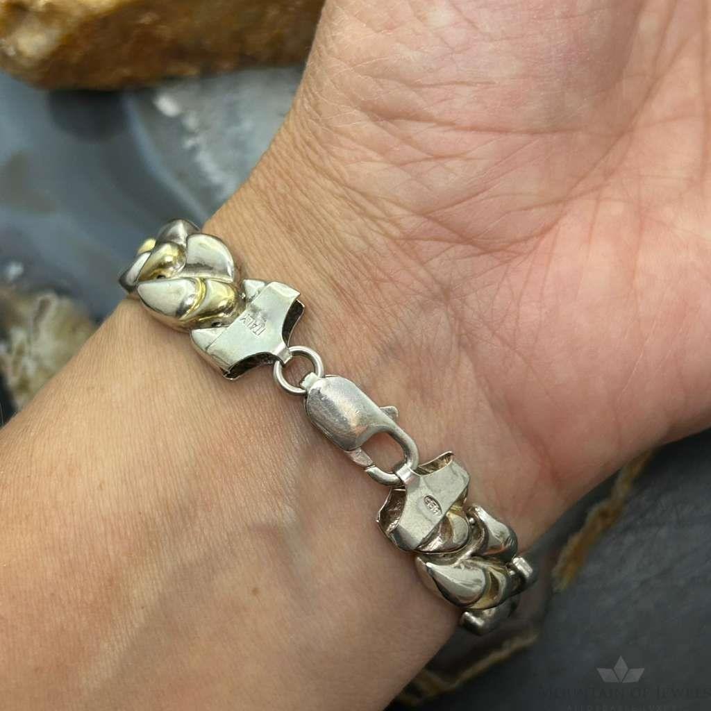 Vintage Sterling Silver Silver 7" Fashion Link Bracelet For Women