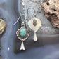 Sterling Silver Southwestern Style Turquoise Squash Blossom Decorated Dangle Earrings For Women