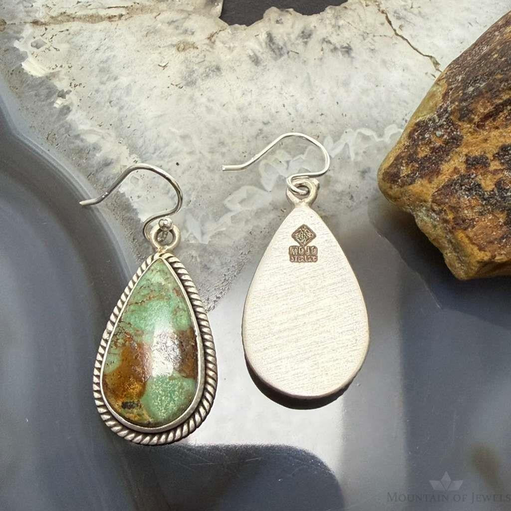 Sterling Silver Southwestern Style Teardrop Turquoise Dangle Earrings For Women #1