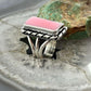 Native American Sterling Silver Rectangle Pink Conch Bar Ring Size 7.5 For Women