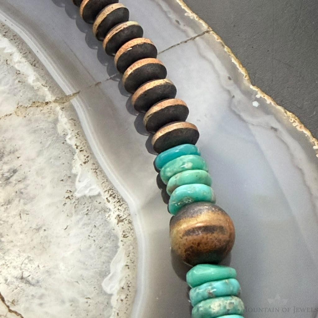 Southwestern Style Copper 8mm Navajo Pearl Saucer &Turquoise 18"-20" Necklace #1