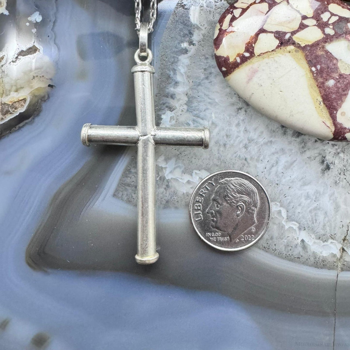 Vintage Sterling Silver Unisex Cross Pendant With 24" Link Chain Necklace