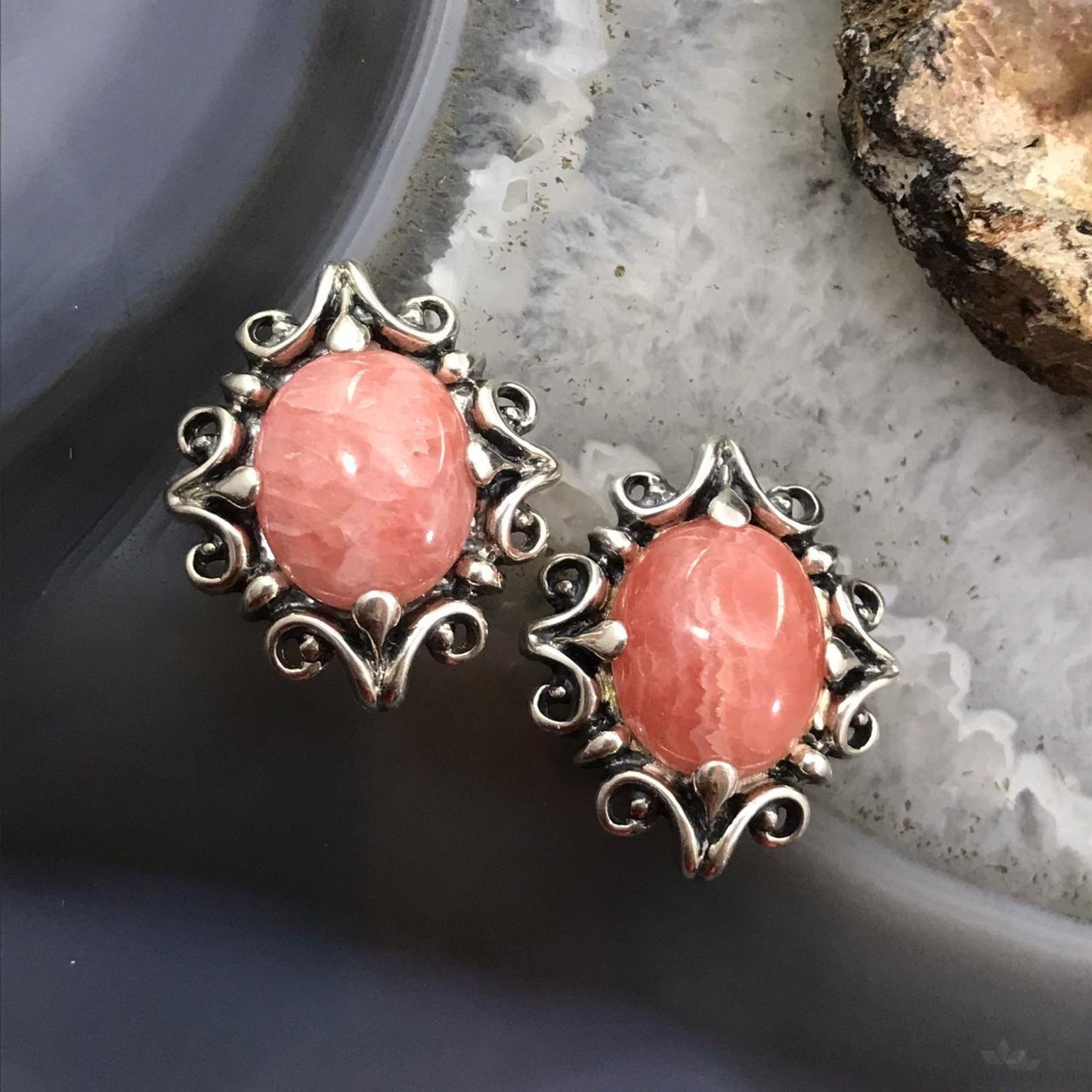 Carolyn Pollack Sterling Silver Oval Rhodochrosite Clip-On Earrings For Women