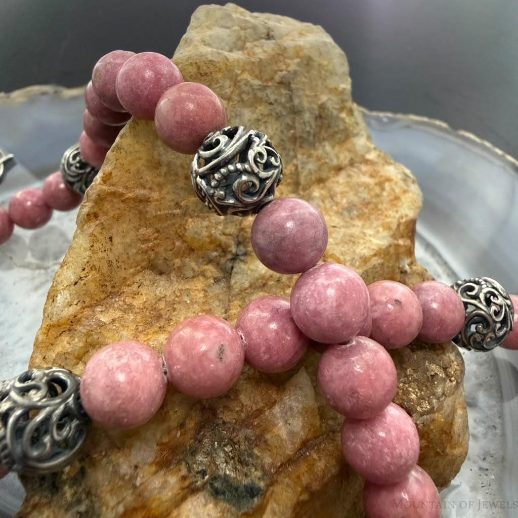 Carolyn Pollack Sterling Silver Round Rhodonite Beads 17"-20" Necklace For Women