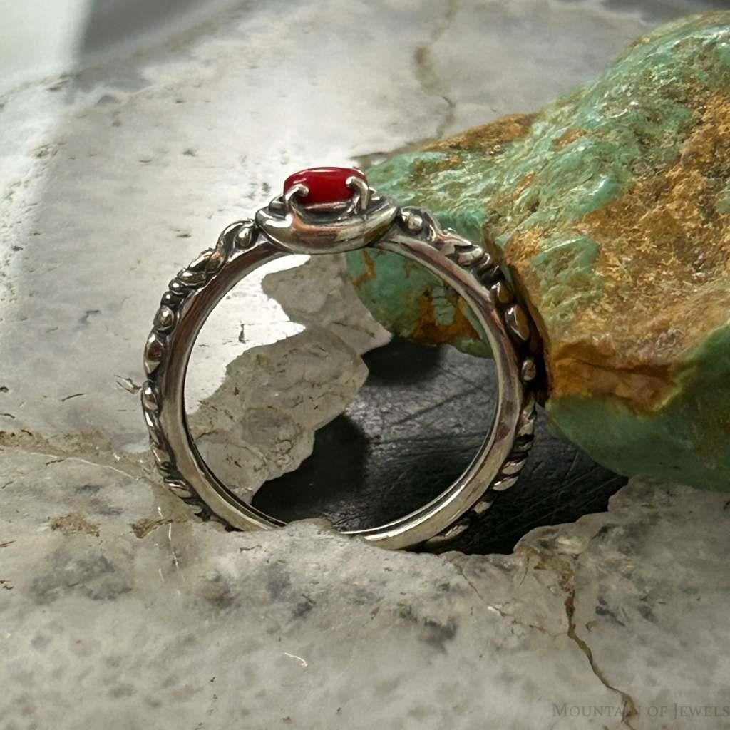 Carolyn Pollack Sterling Silver Oval Red Jasper Decorated Slim Ring For Women