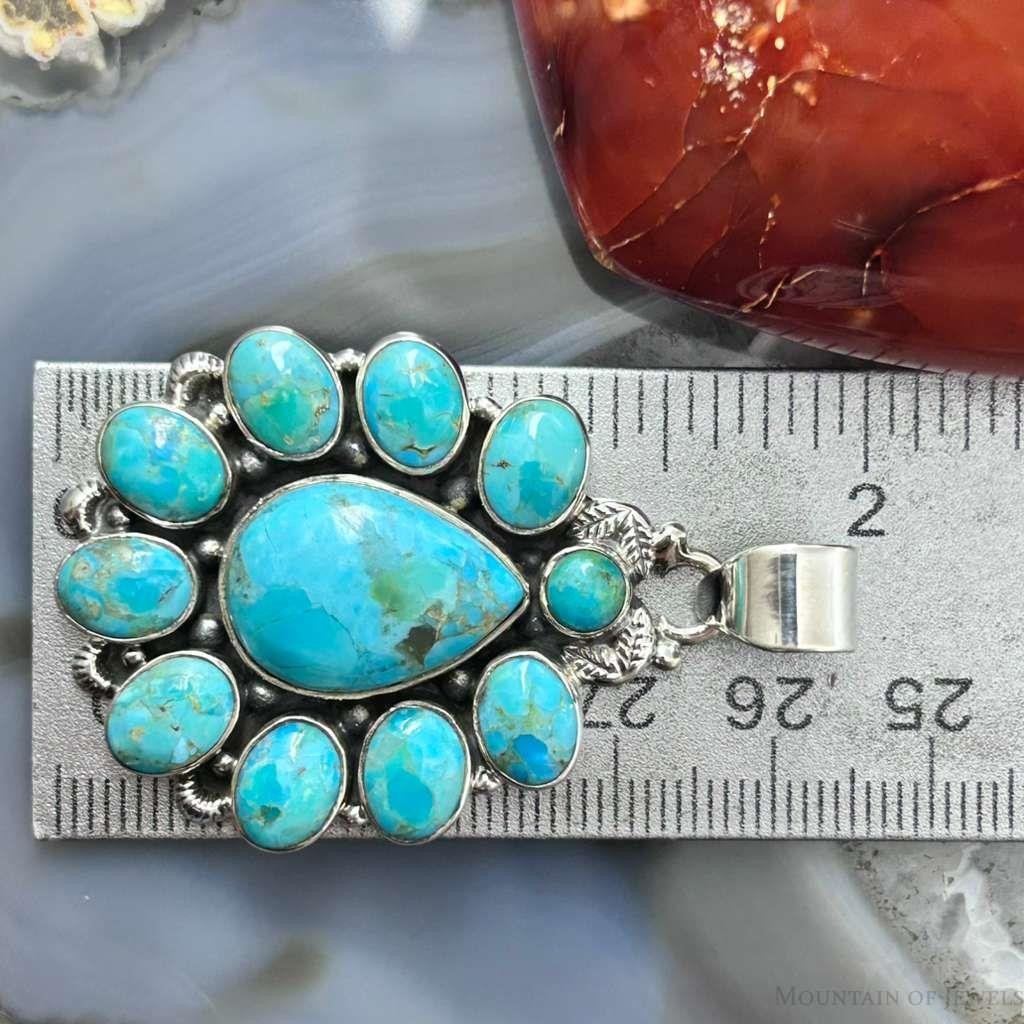 Sterling Silver Southwestern Style Mohave Turquoise Cluster Pendant For Women #1