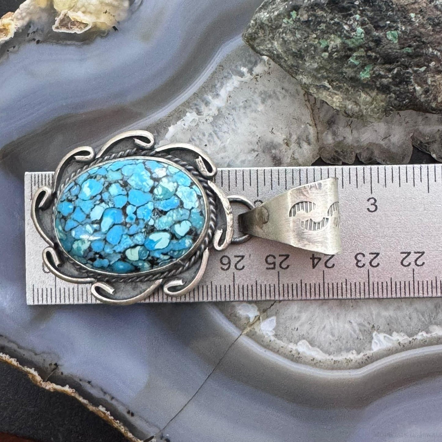 Gilbert Nez Native American Sterling Silver Composite Kingman Turquoise Pendant For Women