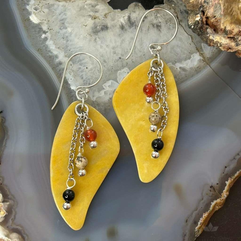 Carolyn Pollack Sterling Silver Yellow Jasper & Beads Slab Dangle Earrings For Women