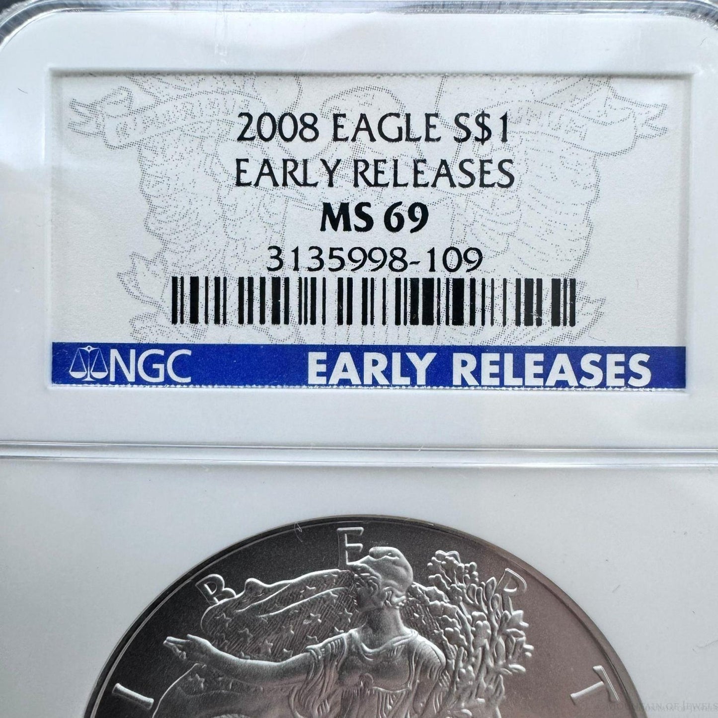 2008 US 1.0oz Early Release American Eagle Silver NGC MS69 #3135998-109EG