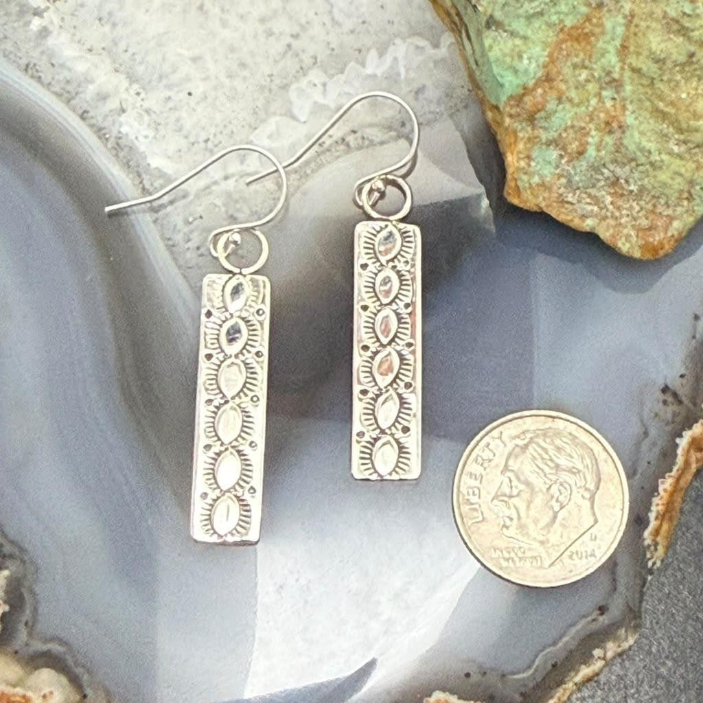Michael Nez Native American Sterling Silver Rectangle Dangle Earrings For Women