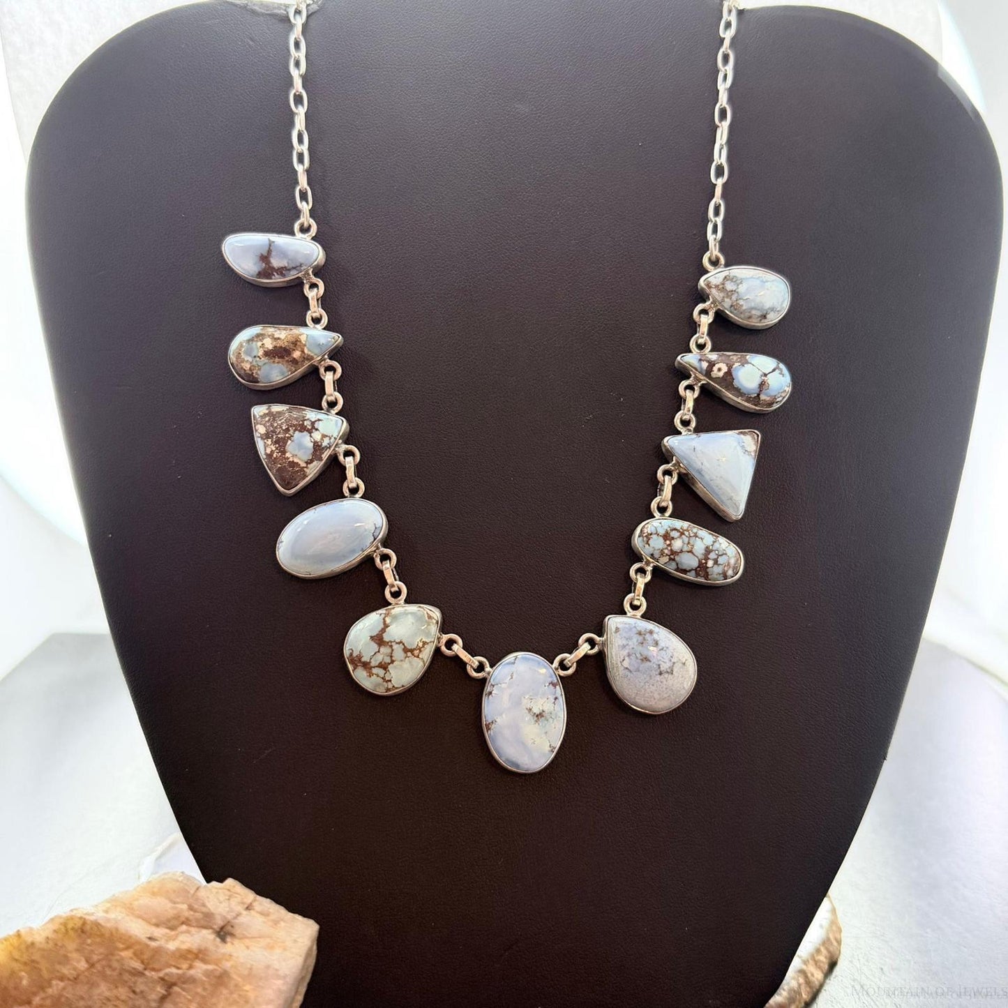 Sterling Silver Southwestern Style Multi Shape Golden Hill Turquoise Necklace For Women