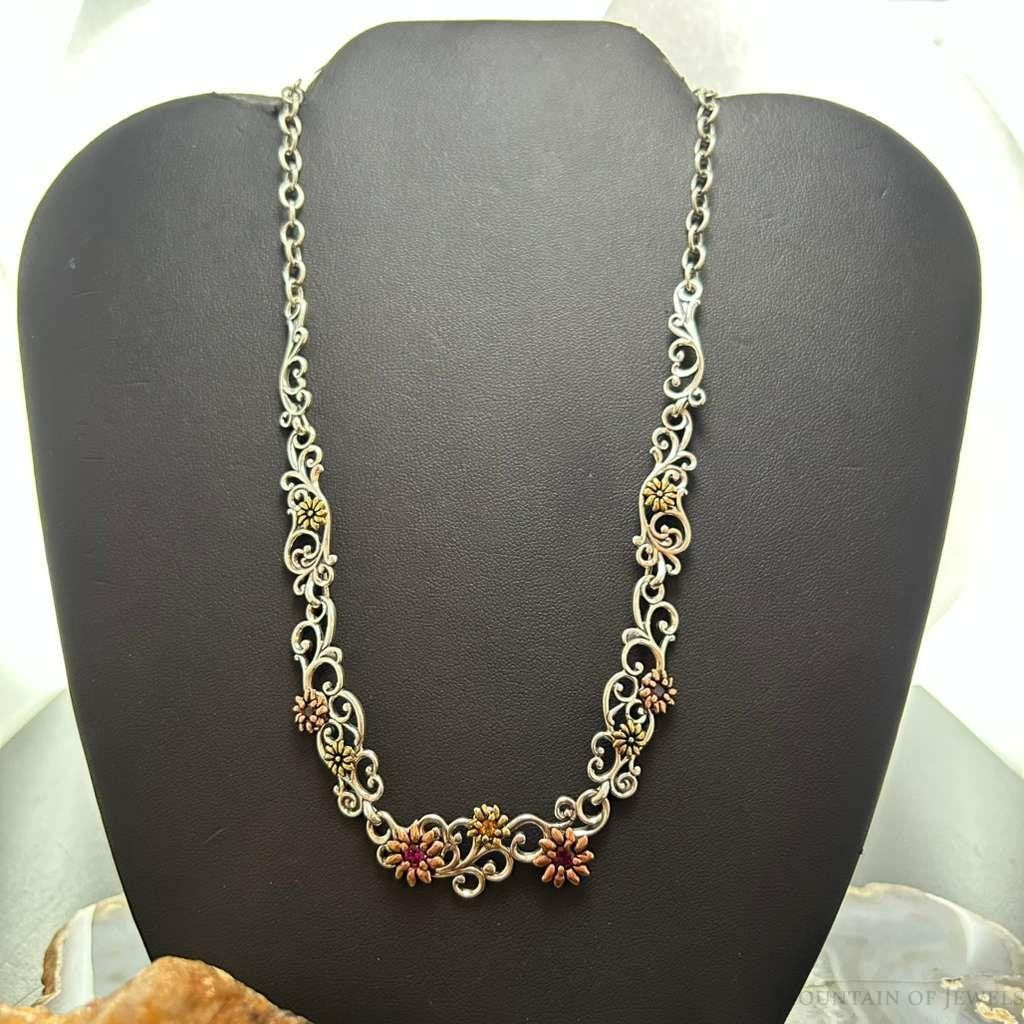 Carolyn Pollack Sterling Silver/Bronze/Brass Ruby & Citrine Necklace For Women