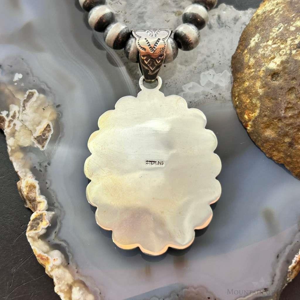 Native American Sterling Silver Oval Phosphosiderite W/Pearls Cluster Pendant For Women