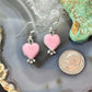 Native American Sterling Silver Pink Conch Decorated Heart Dangle Earrings For Women