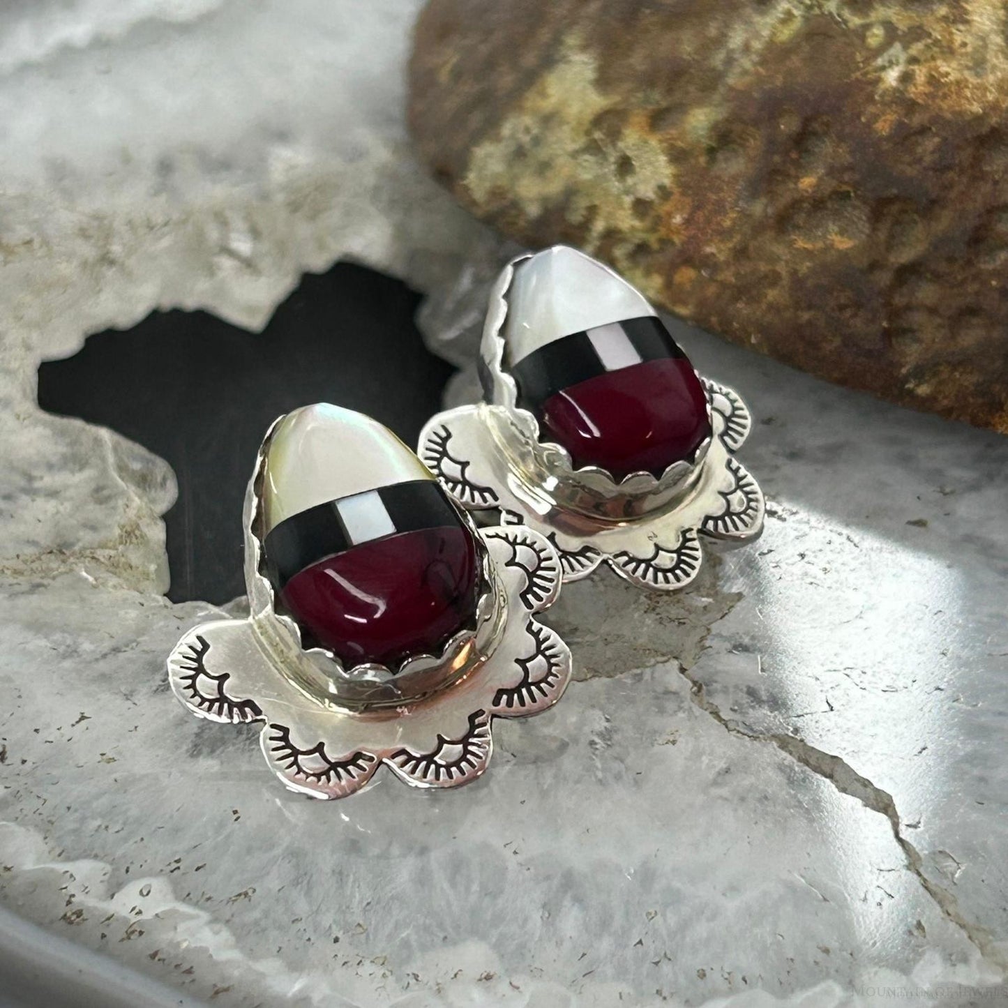 Clifton Aguilar Sterling Silver Teardrop Multistone Inlay Stud Earrings For Women #1