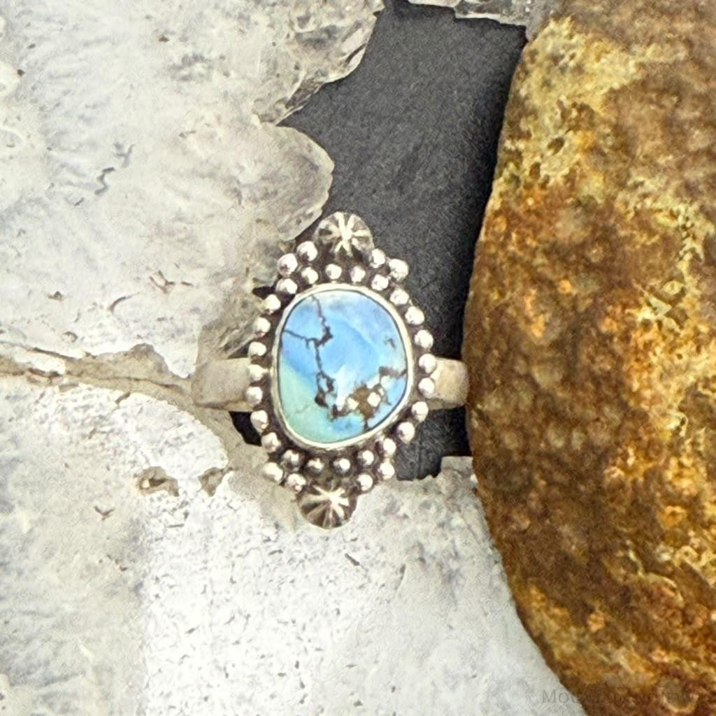 Sterling Silver Southwestern Style Golden Hill Turquoise Adjustable Ring For Women