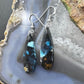 Sterling Silver Elongated Teardrop Chrysocolla Slab Dangle Earrings For Women #226