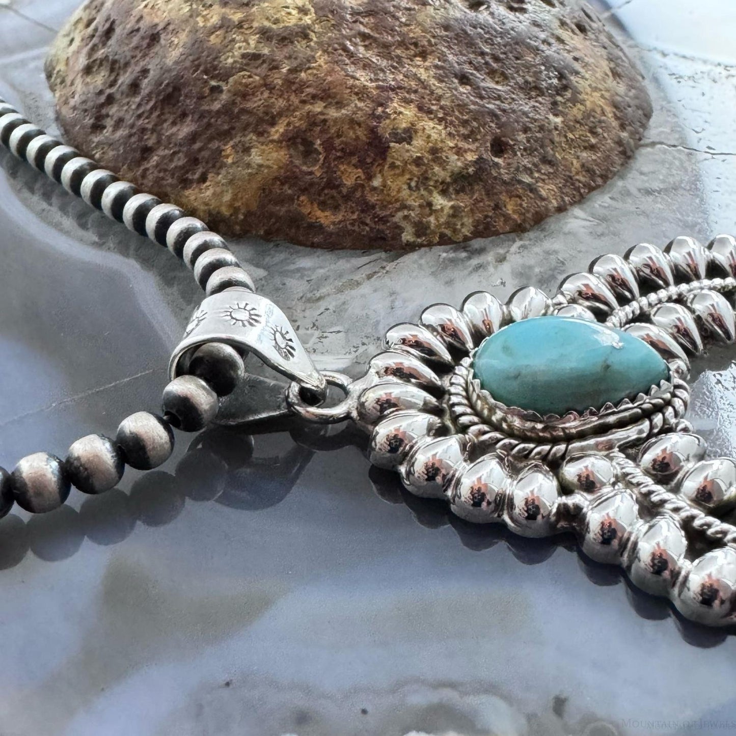 Sterling Silver Southwestern Style Teardrop Turquoise Decorated Unisex Naja Pendant