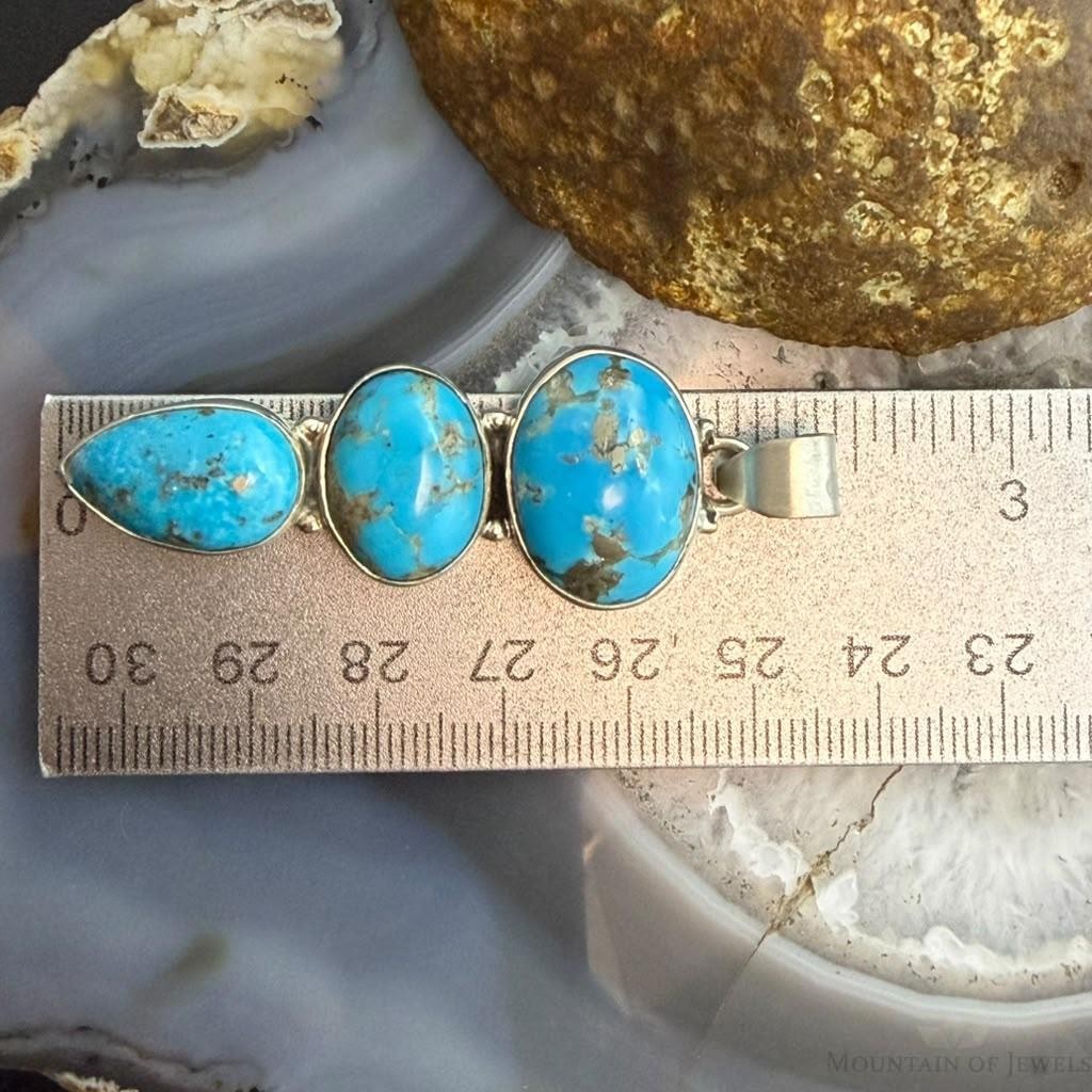 Sterling Silver Southwestern Style 3 Kingman Turquoise Pendant For Women #1