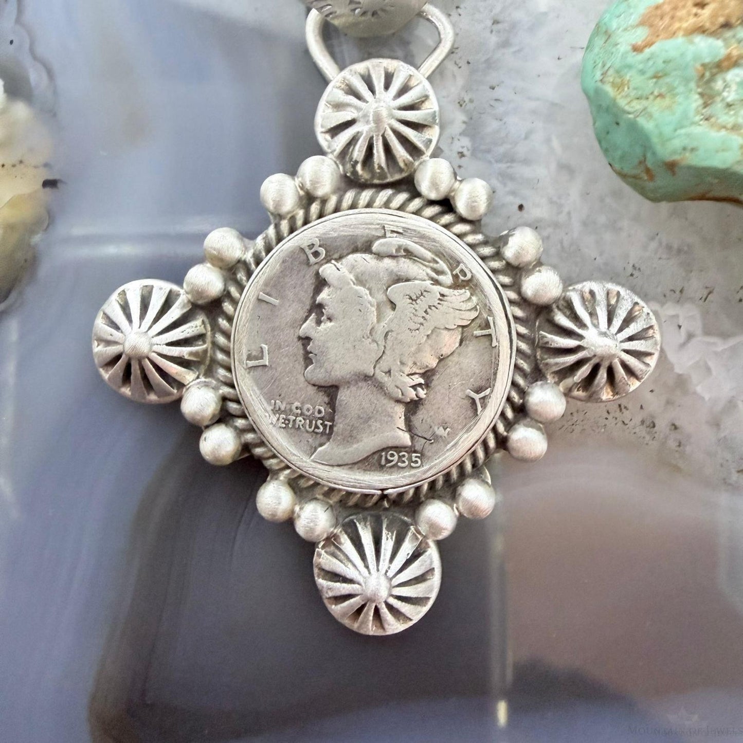 1935 Genuine 90% Silver US Mercury Dime Decorated Unisex Pendant