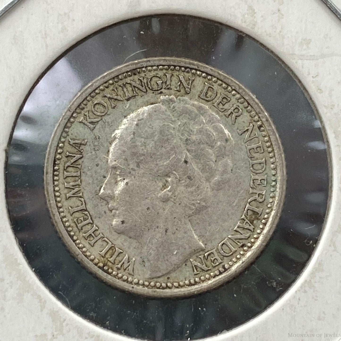 1937 Netherlands Queen Wilhelmina 10 Cents Wreath Collectible Silver Coin #1083
