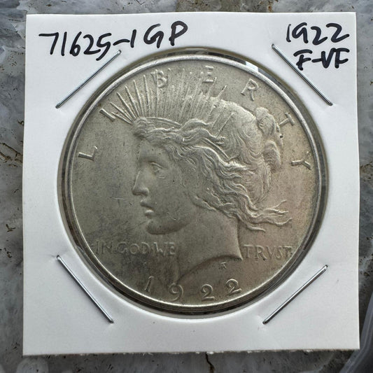 1922 US 90% Peace Silver Dollar F-VF #71625-1GP