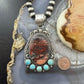 Sterling Silver Southwestern Style Oval Dendritic Jasper & Turquoise Pendant For Women