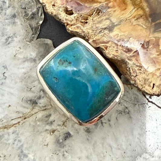Sterling Silver Southwestern Style Rectangle Chrysocolla Ring Size 8.75 For Women