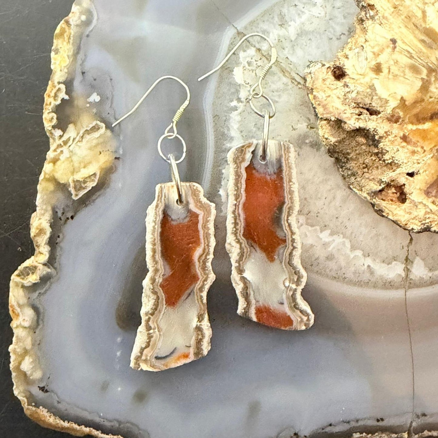 Sterling Silver Agate Slab Dangle Earrings For Women #406