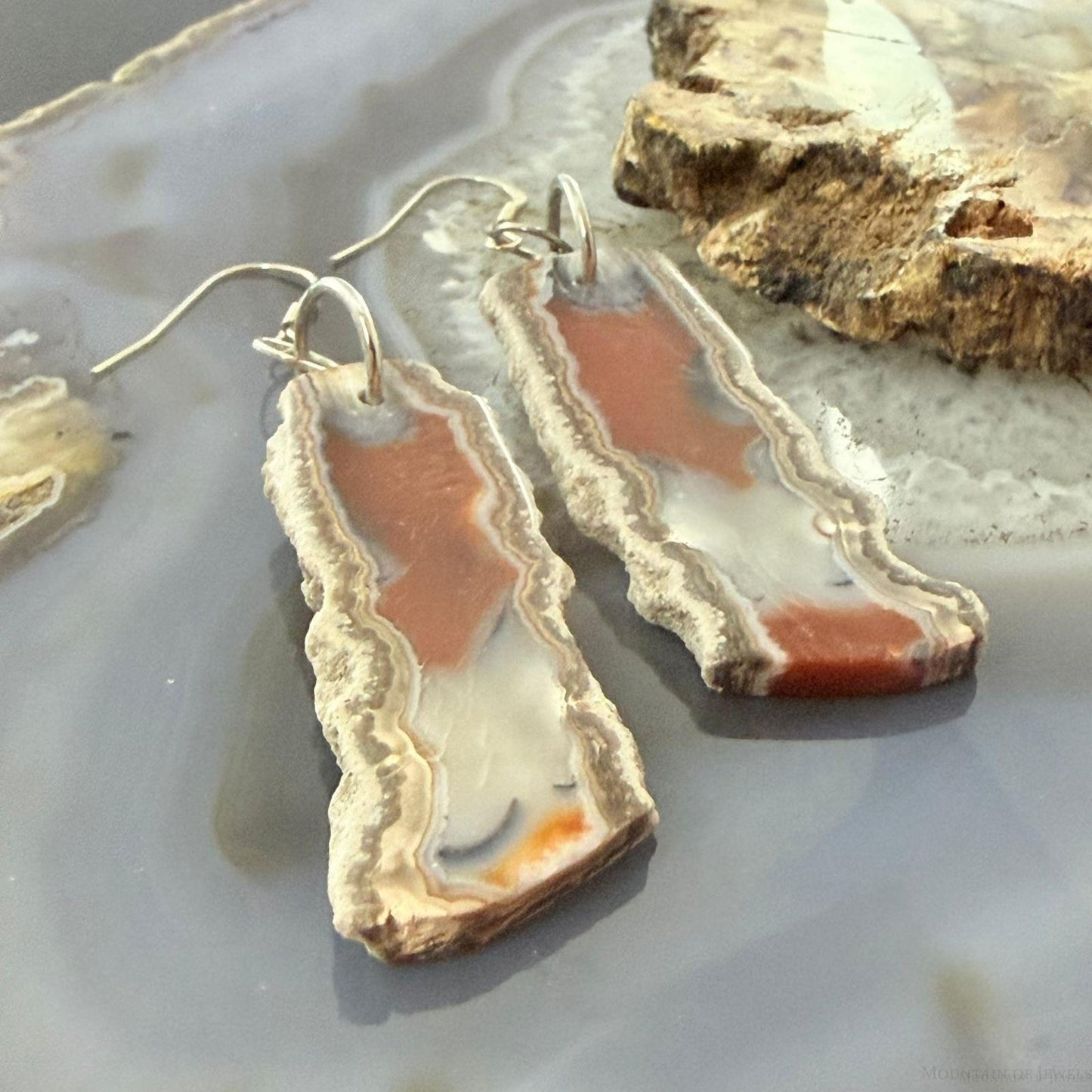 Sterling Silver Agate Slab Dangle Earrings For Women #406
