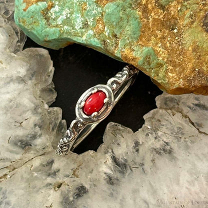 Carolyn Pollack Sterling Silver Oval Red Jasper Decorated Slim Ring For Women