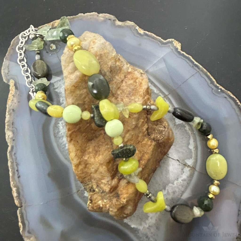 Carolyn Pollack Sterling Silver Serpentine & Prehnite Bead Necklace For Women