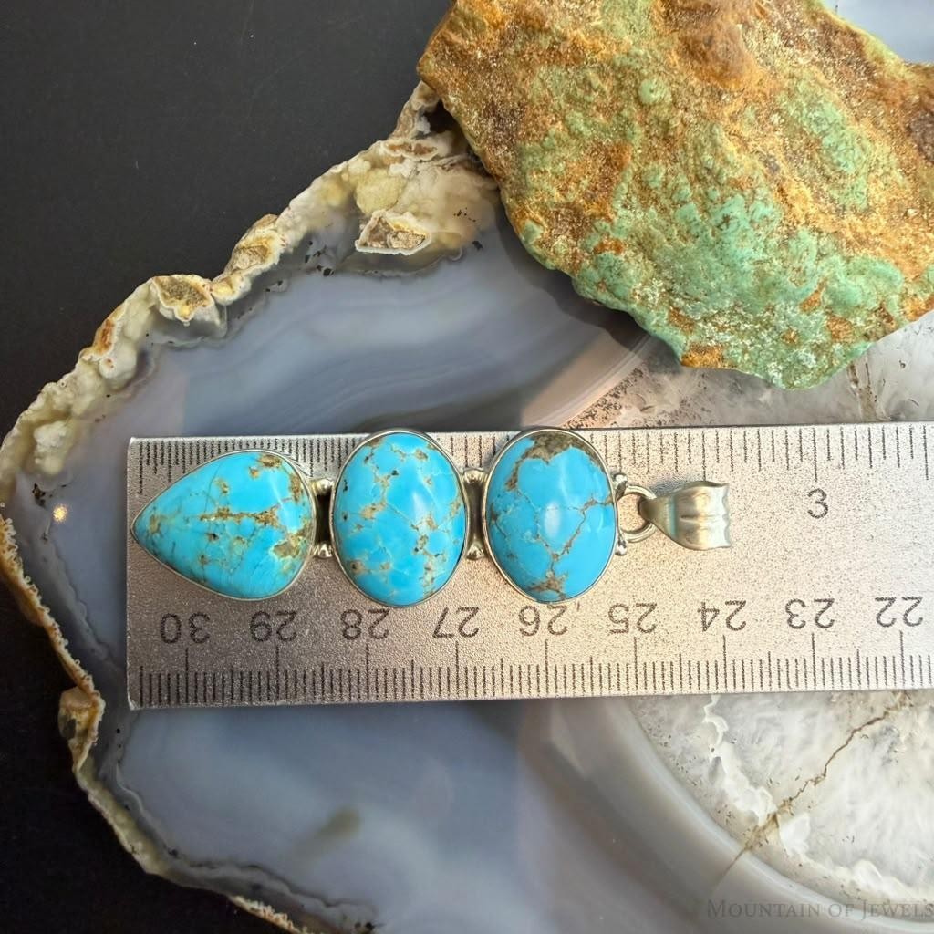 Sterling Silver Southwestern Style 3 Kingman Turquoise Pendant For Women #2