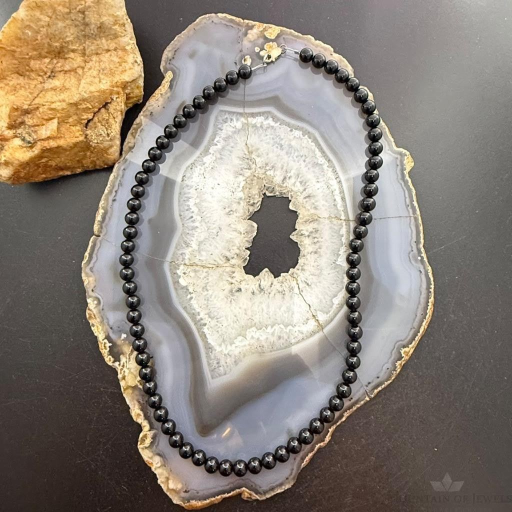 Sterling Silver Southwestern Style 6mm Onyx Beads 18" Necklace For Women