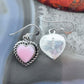 Native American Sterling Silver Heart Shape Pink Conch Dangle Earrings For Women