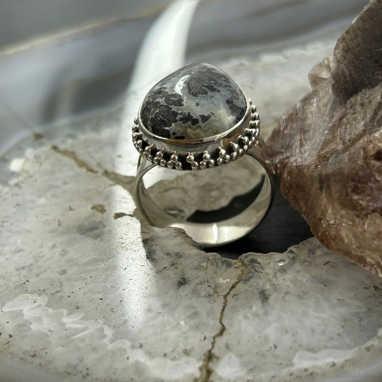 Sterling Silver Southwestern Style Teardrop Parral Dendritic Agate Ring Size 9 For Women