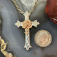 Sterling Silver Hammered Decorated Cross Pendant with Copper Rose For Women