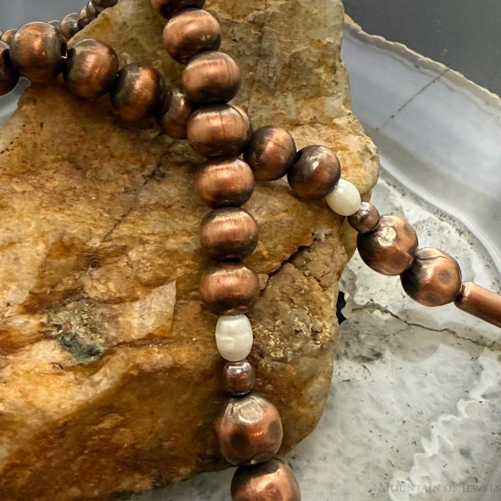 Southwestern Style 4.5-9mm Copper Navajo Pearl & Cylinder w/Freshwater Pearl 20" Necklace For Women
