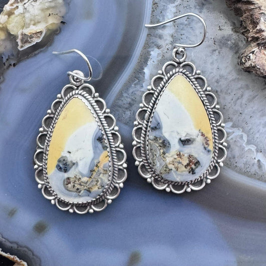 Sterling Silver Southwestern Style Teardrop Maligano Jasper Dangle Earrings For Women #2